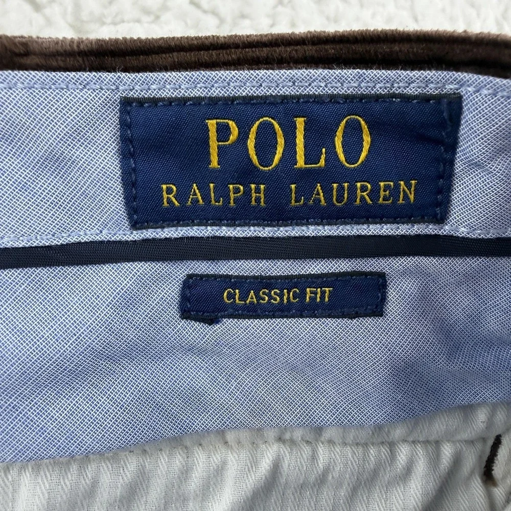 Polo Ralph Lauren Corduroy Chino Pants Mens 35x27 Brown Classic Fit Altered Hem